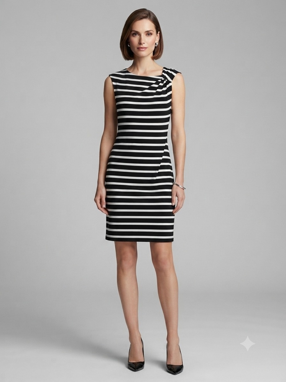 Calvin Klein & White Striped Sleeveless Shift Dress